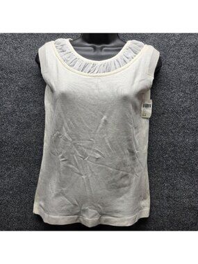 Sharagano Studio Gathered Neck Tank Top S Ivory Feminine Soft Girl Coquette Y2K